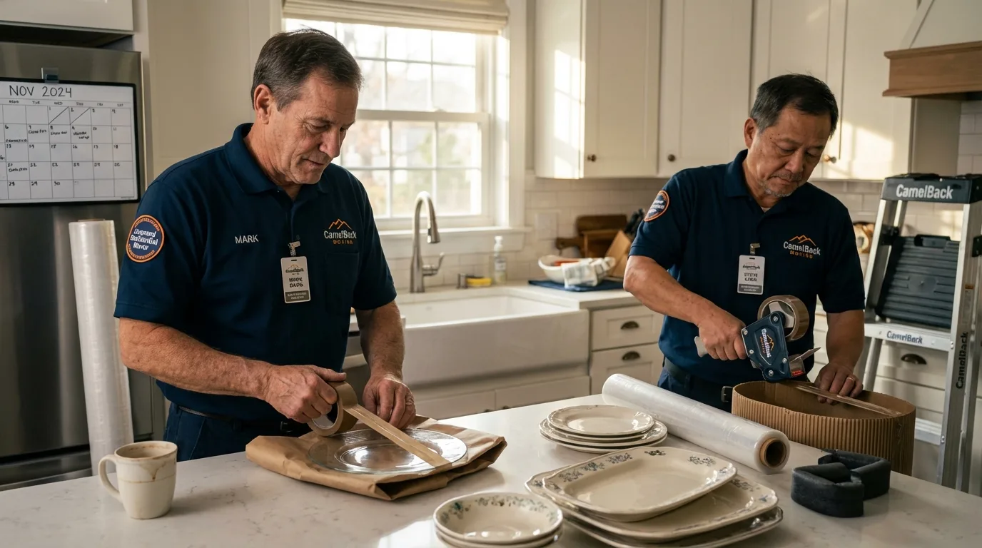 Professional crew packing kitchen dishware in Fallbrook, CA